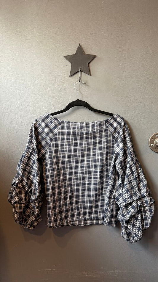 Puff Sleeve Plaid Blouse