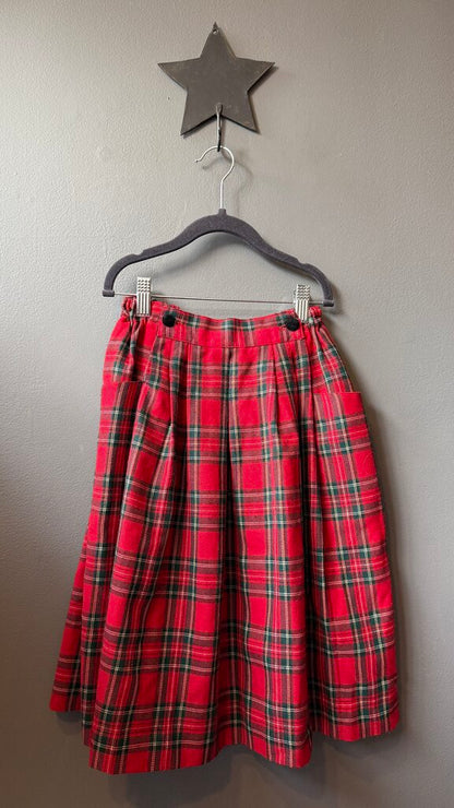 Long Wool Blend Tartan Skirt