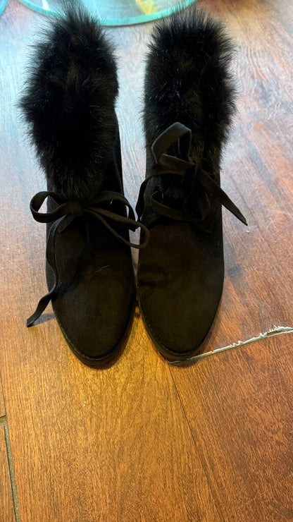 Fur Trim Suede Wedge Booties