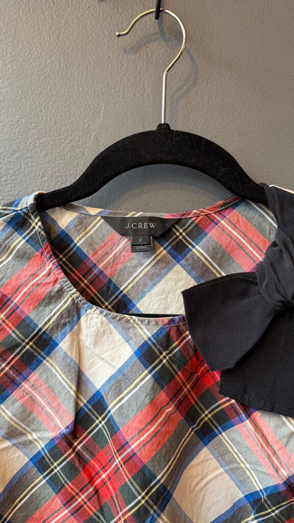 Bow Shoulder Tartan Tank Blouse