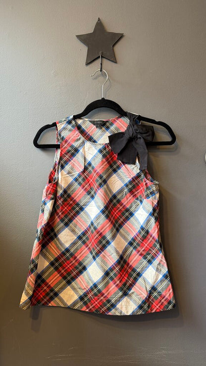 Bow Shoulder Tartan Tank Blouse