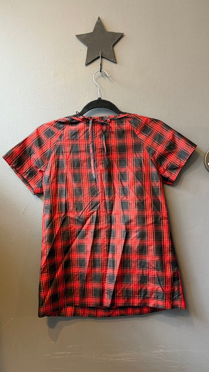 Silk Beaded Neckline Tartan Blouse