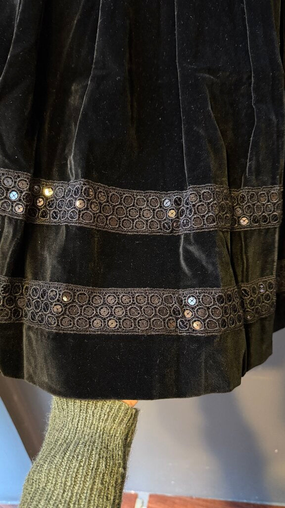 Pleated Velvet Knee Length Skirt