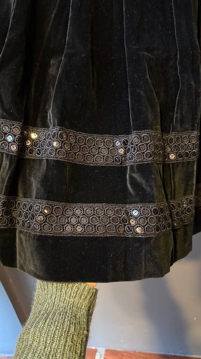 Pleated Velvet Knee Length Skirt