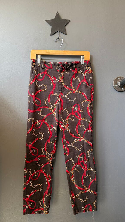 Chain Belt Print Slim Pants