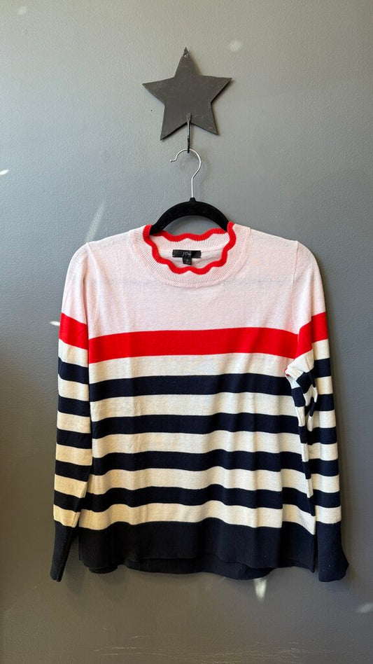 Scallop Neckline Stripe Sweater