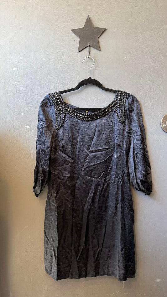 Satin Beaded Neckline Shift Dress