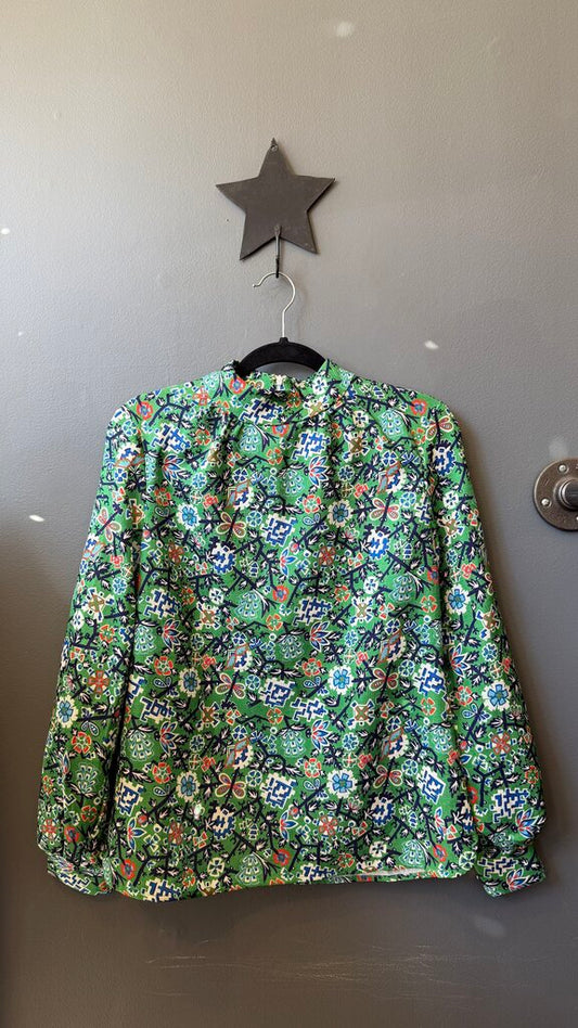 Mockneck Barkcloth Blouse