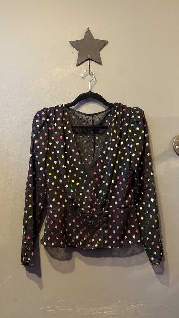 Metallic Dot Wrap Blouse
