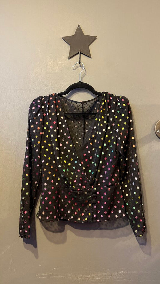 Metallic Dot Wrap Blouse