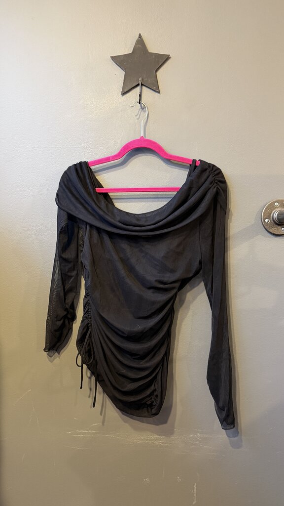 Mesh Off the Shoulder Ruched Top