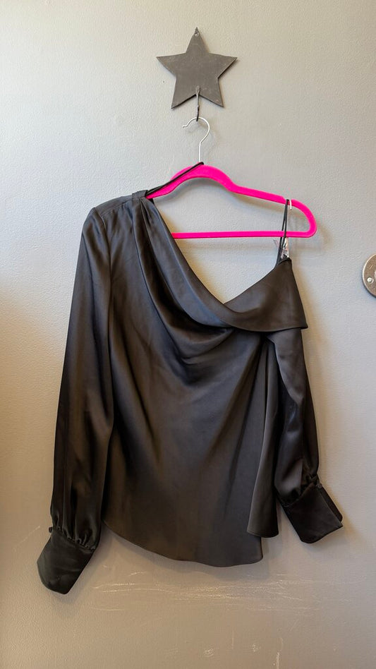 One Off the Shoulder Satin Blouse