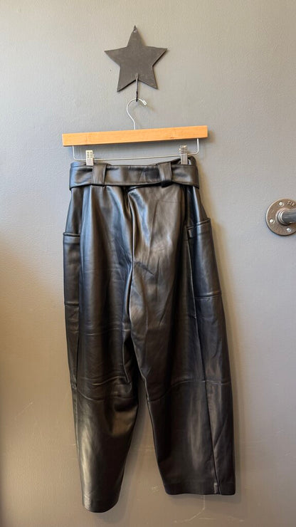 Short Faux Leather Barrel Pants