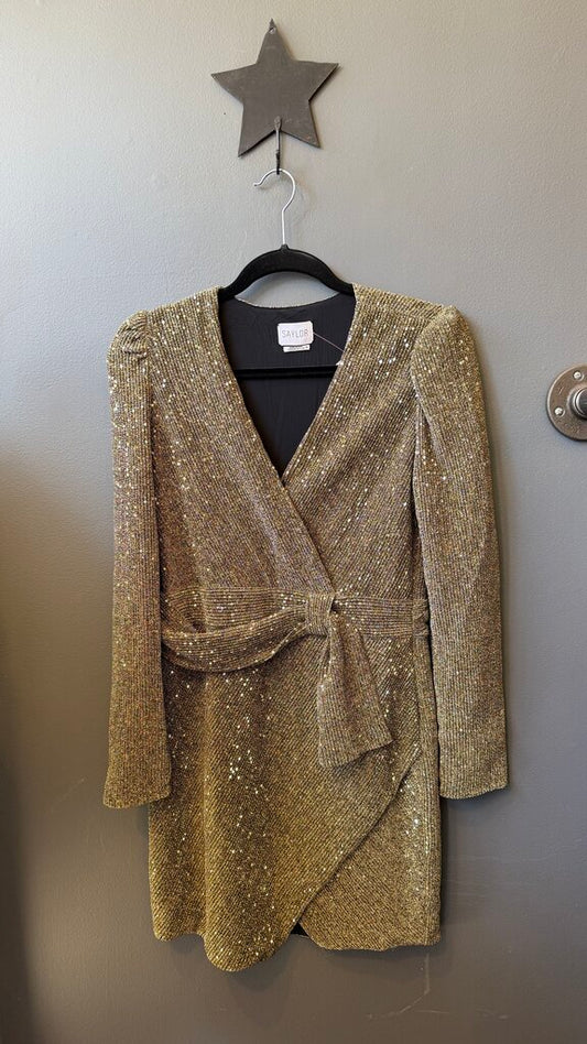 Sequin Metallic Surplice Dress