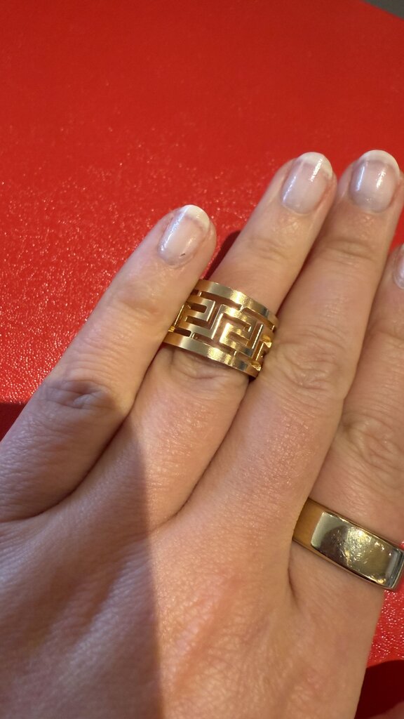 Stainless Steel Greek Key Band Ring