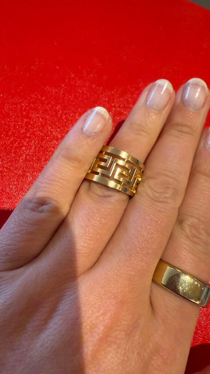Stainless Steel Greek Key Band Ring