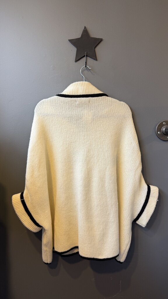 Black Trim Zip Up Sweater Poncho