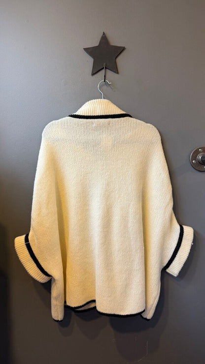 Black Trim Zip Up Sweater Poncho