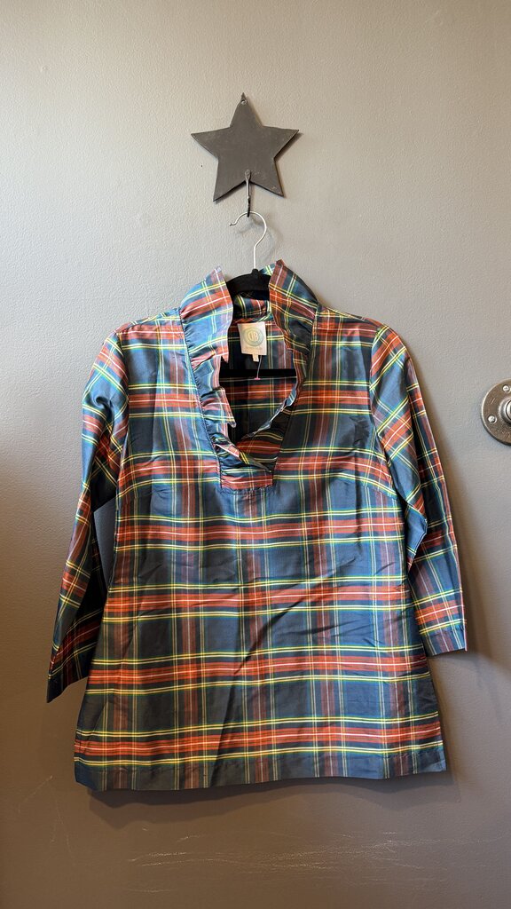 Ruffle Silk Plaid Blouse