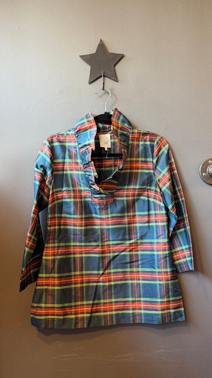 Ruffle Silk Plaid Blouse