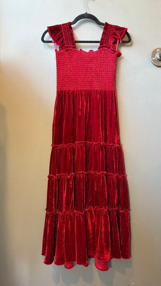 Velvet Smocked Midi Dress