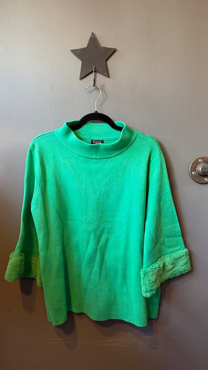 Faux Fur Cuff Mockneck Sweater