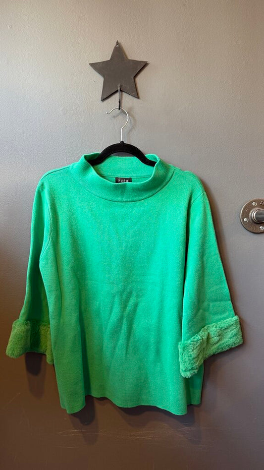 Faux Fur Cuff Mockneck Sweater