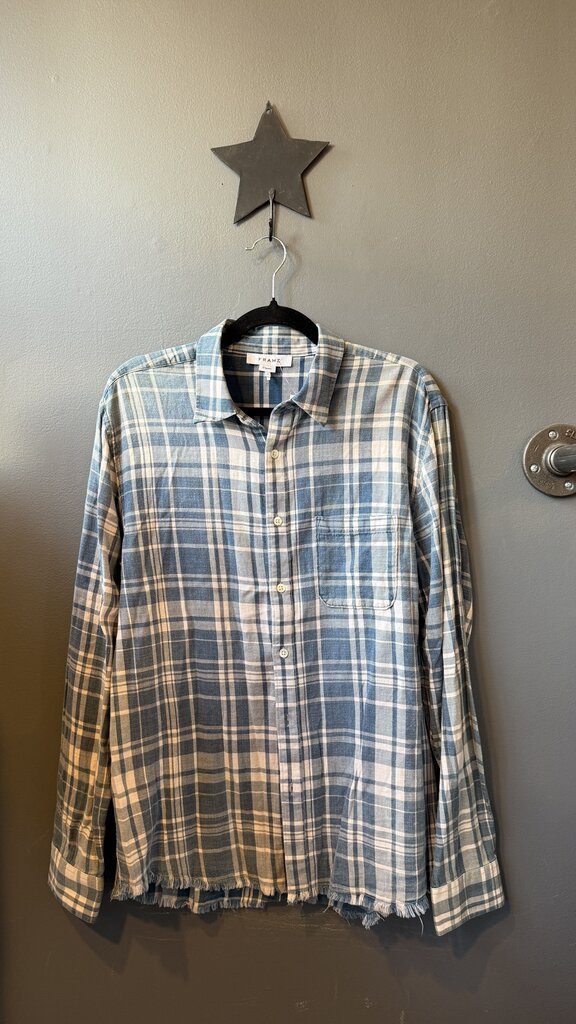 Plaid Raw Hem Button Up Shirt