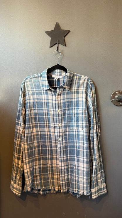 Plaid Raw Hem Button Up Shirt