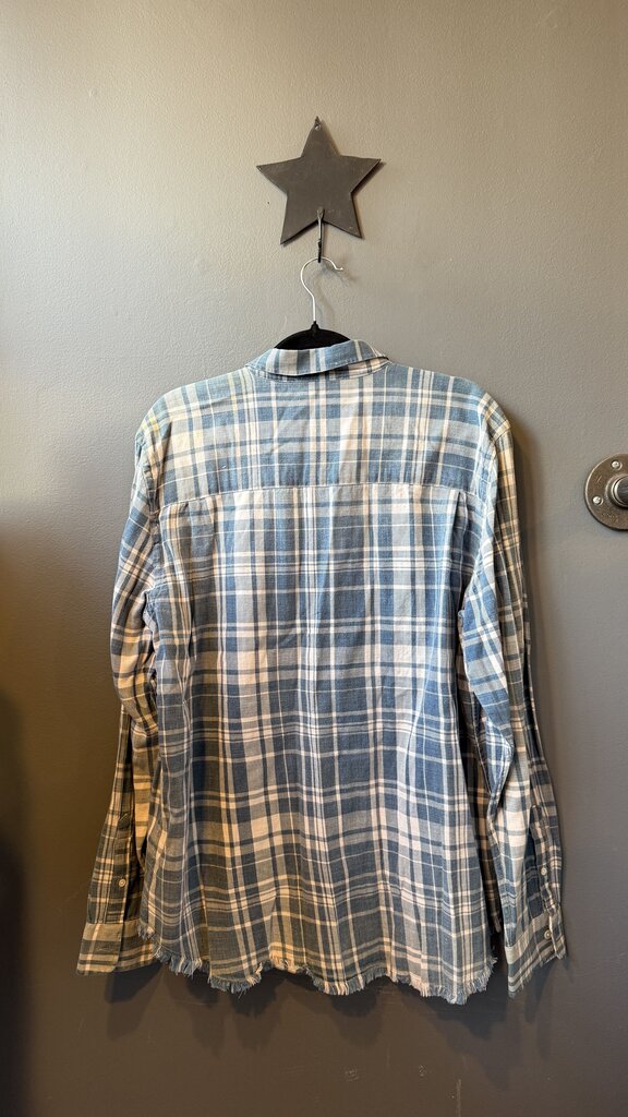Plaid Raw Hem Button Up Shirt