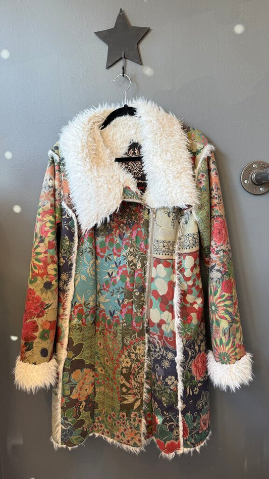 Print Faux Shearling Coat