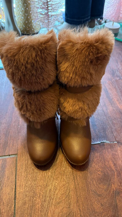 Fur Trim Wedge Boots