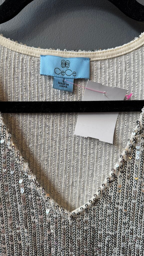 V neck Silver Sequin Top