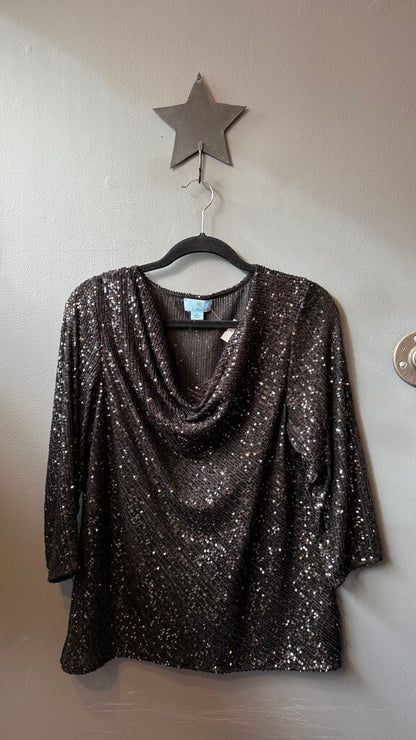 Sequin Cowlneck Top
