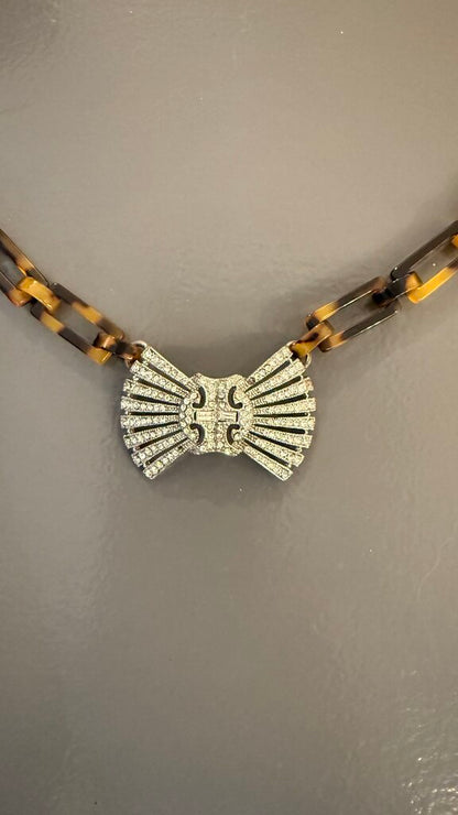 J.Crew Tortoise Rhinestone Bow Necklace