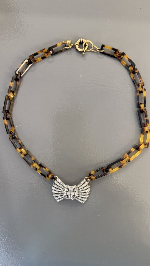 J.Crew Tortoise Rhinestone Bow Necklace