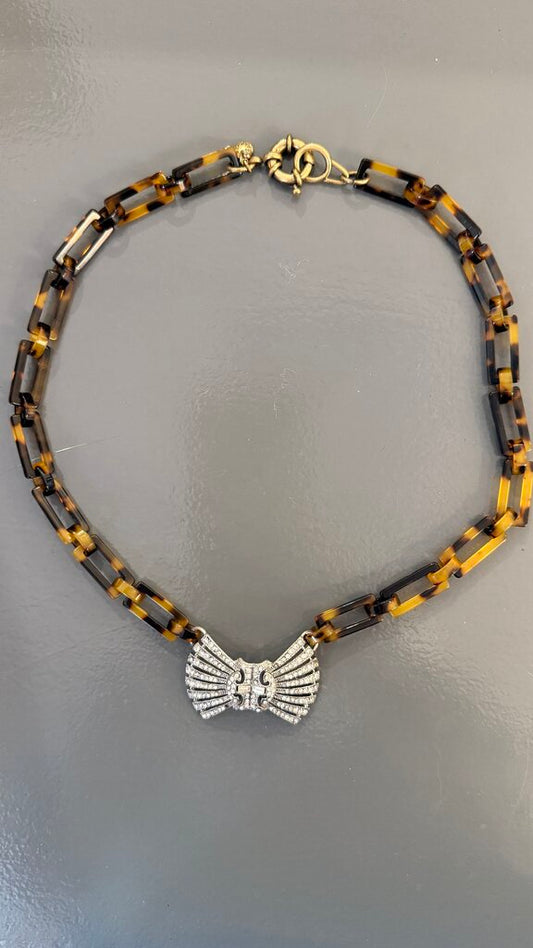 J.Crew Tortoise Rhinestone Bow Necklace