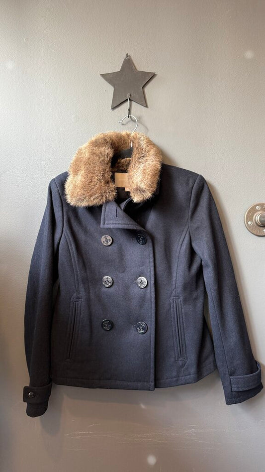 Faux Fur Collar Wool Blend Coat