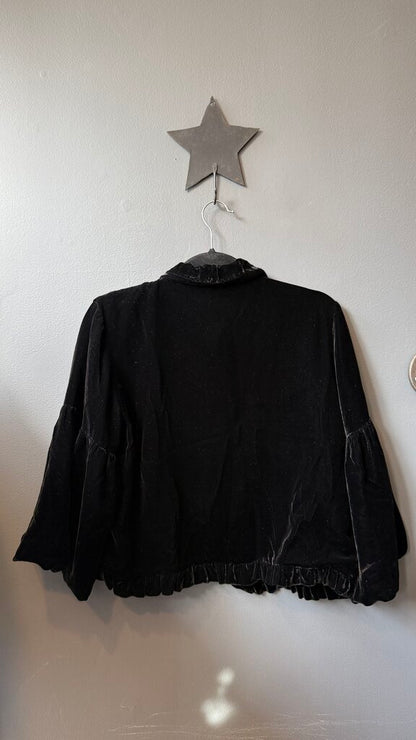 Velvet Ruffle Trim Open Jacket