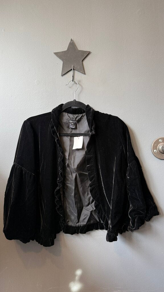 Velvet Ruffle Trim Open Jacket