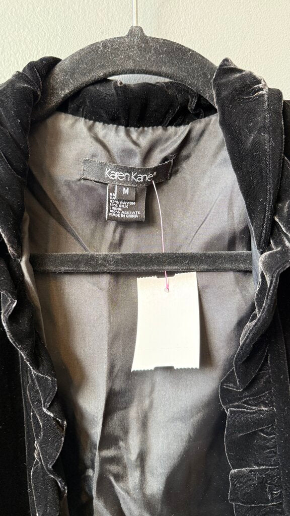 Velvet Ruffle Trim Open Jacket