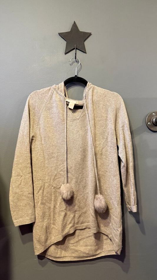 Fur Pom Pom Cashmere Hoodie Sweater