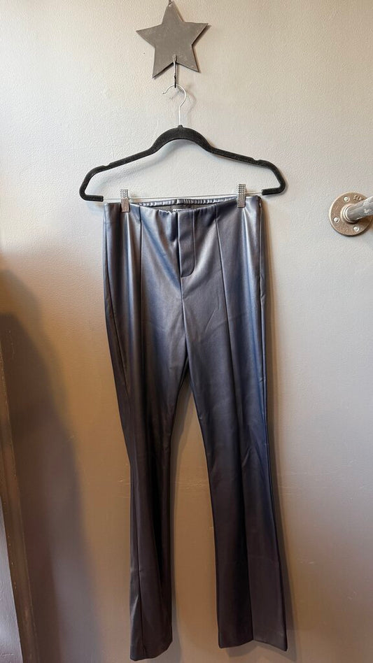 Split Hem Faux Leather Pants