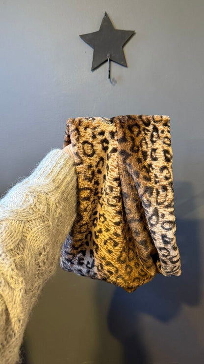 Faux Fur Leopard Funnelneck Scarf