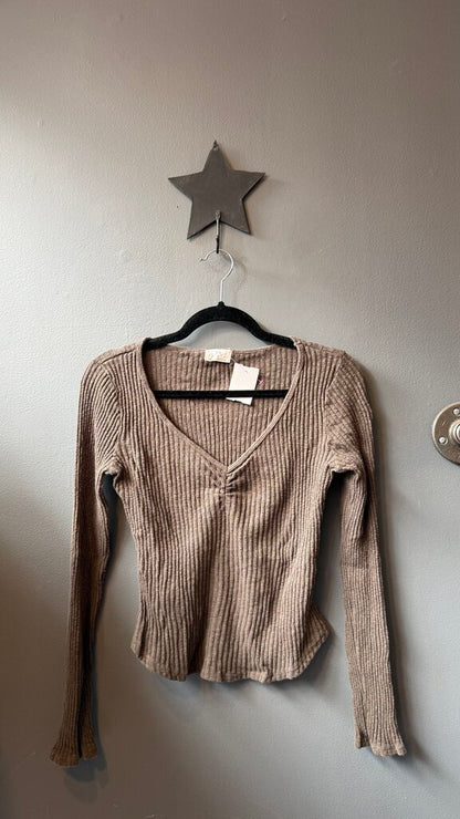 Waffle Ruched Vneck Top