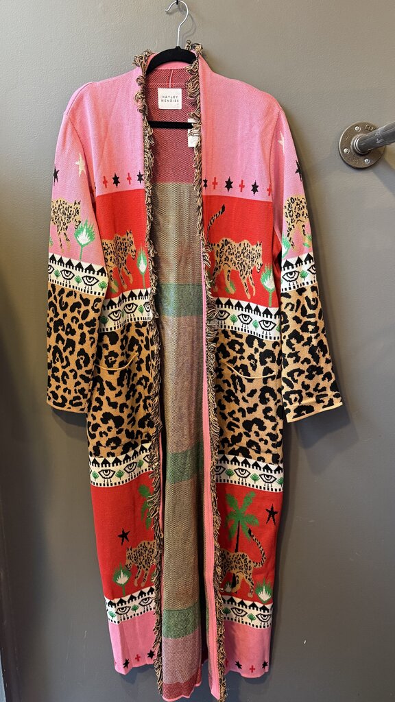 Leopard Colorblock Maxi Duster Cardigan Sweater
