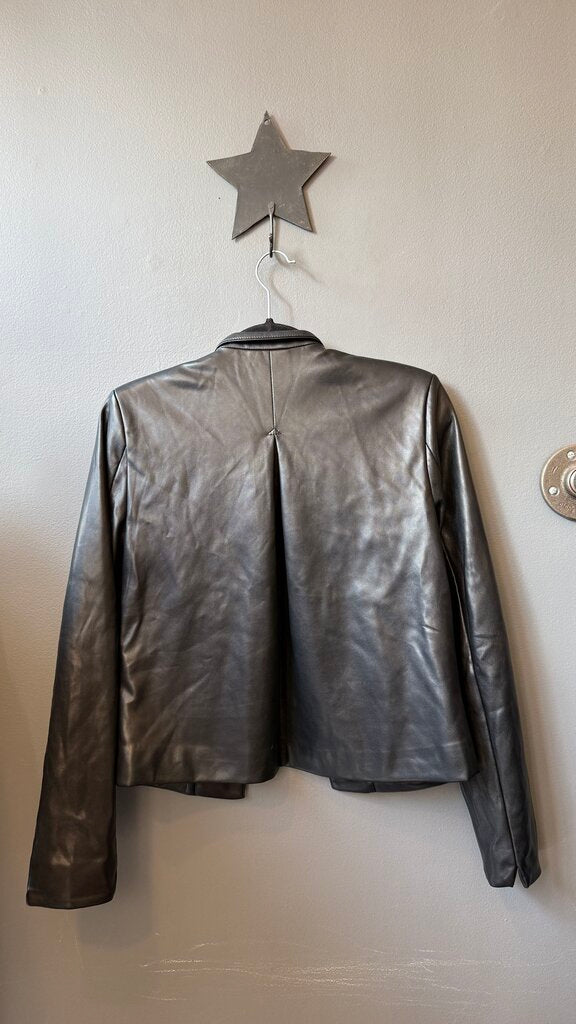 Faux Leather Collarless Jacket