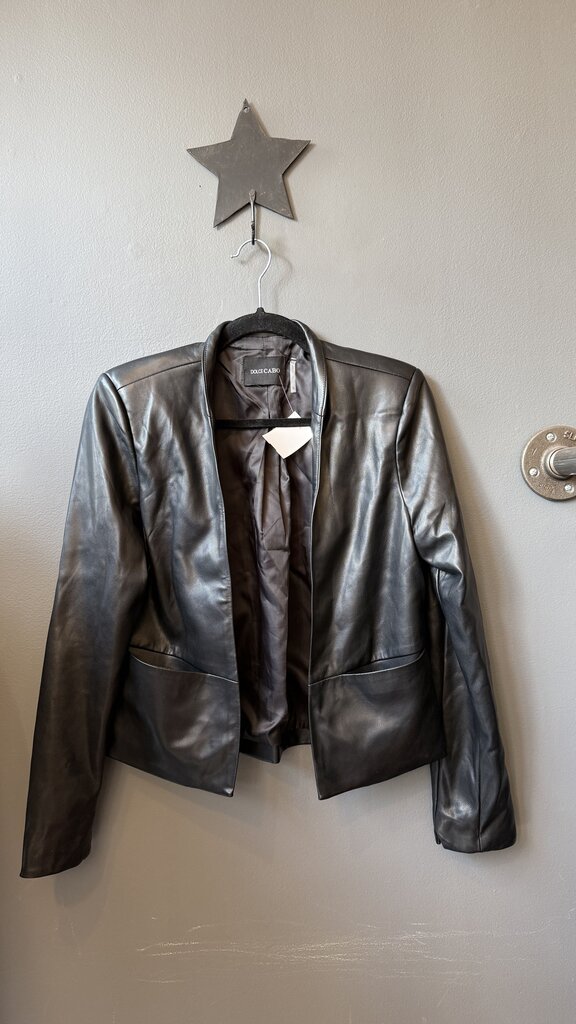 Faux Leather Collarless Jacket