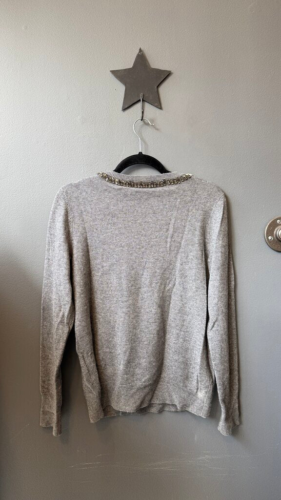 Cashmere Wool Rhinestone Vneck Sweater