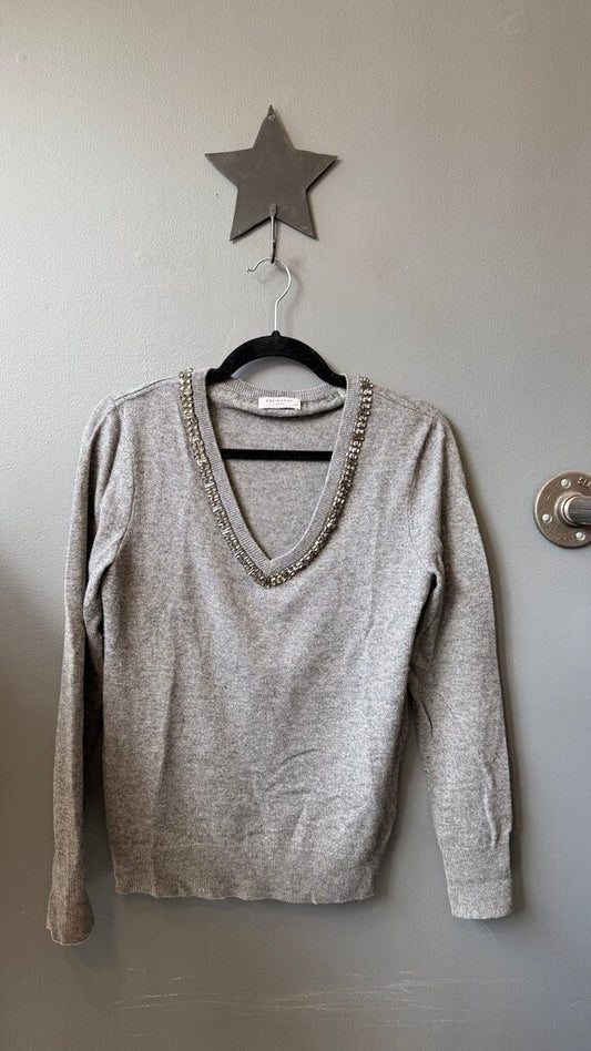 Cashmere Wool Rhinestone Vneck Sweater